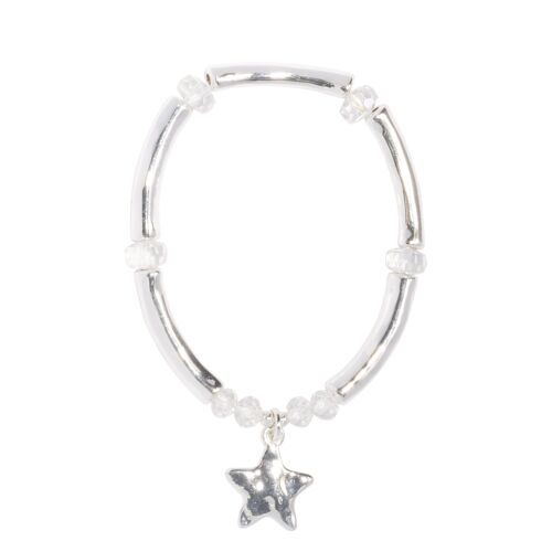 Asteria Silver & Clear Crystal Star Elasticated Bracelet
