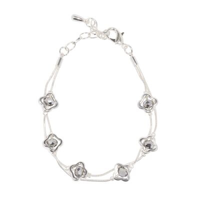 Asteria Silver & Hematite Crystal Multi-Row Clasp Bracelet