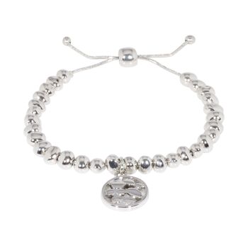 Bracelet ajustable Zaha en argent rhodié avec cordon de serrage