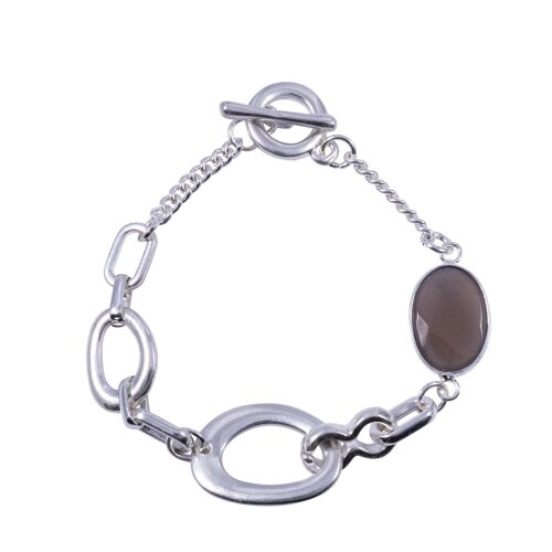 Gaia Silver & Grey Semi-Precious Stone T-Bar Bracelet