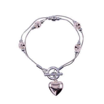 Brazalete con barra en forma de T de varias hileras de corazones y escotes de corazón DB1743A