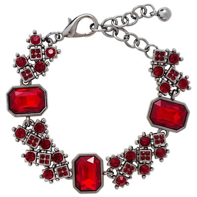 Bracelet Rani Gunmetal avec fermoir en cristal noir et rouge