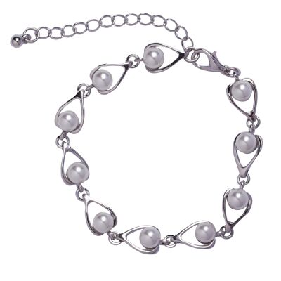 Audrey Geometric Cream Faux Pearls Rhodium Silver Armband