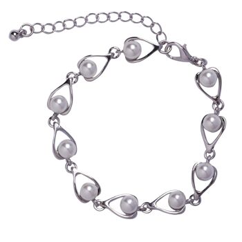 Bracelet Audrey Géométrique Crème Fausses Perles Argent Rhodié