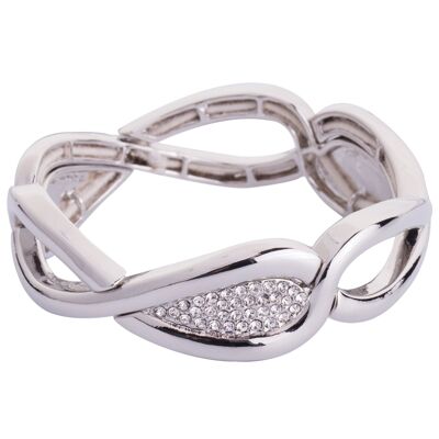 Kylie Rhodium Silver Clear Crystal Features Abstract Contemporary Elasticated Bracelet