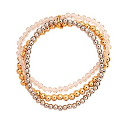 Bracciale elastico multifilare con perline di cristallo d'oro Emily