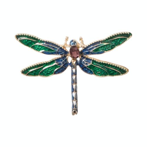 Ariana Gold Green & Blue Enamel Crystal Dragonfly