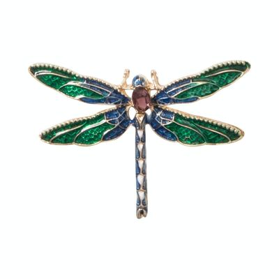 Libellula di cristallo smaltata verde e blu Ariana