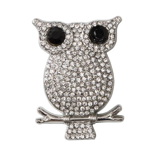 Elizabeth Silver & Clear Crystal Owl Magnetic Brooch