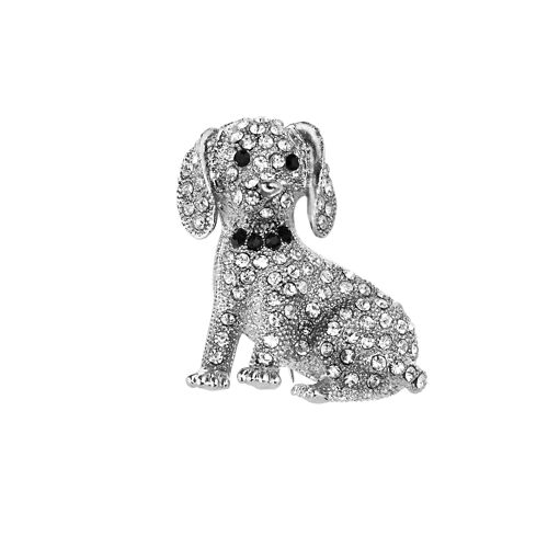 Kylie Silver Clear and Black Crystal Dog Pin Brooch
