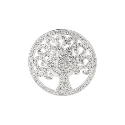 Spilla magnetica Cora in argento e cristallo trasparente con albero della vita