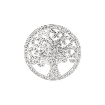 Broche magnétique arbre de vie en argent et cristal clair Cora