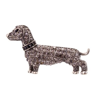 Broche chien Kylie Vintage Gold Black Smokey Crystals