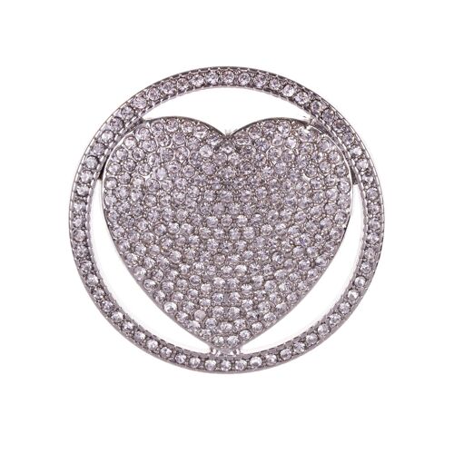 Elizabeth Silver Clear Crystals Heart Magnetic Brooch
