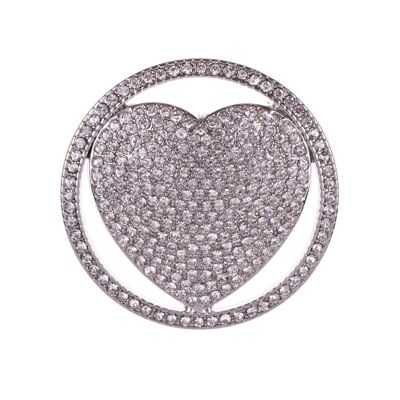 Elizabeth Silver Clear Crystals Heart Magnetic Brooch