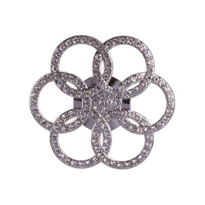 Broche magnético de anillos de cristales transparentes de plata Elizabeth