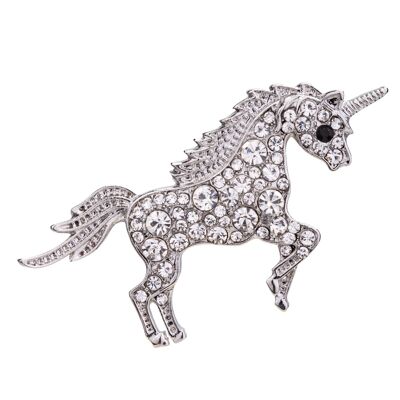Kylie Rhodium Silver & Crystal Unicorn Pin Brooch