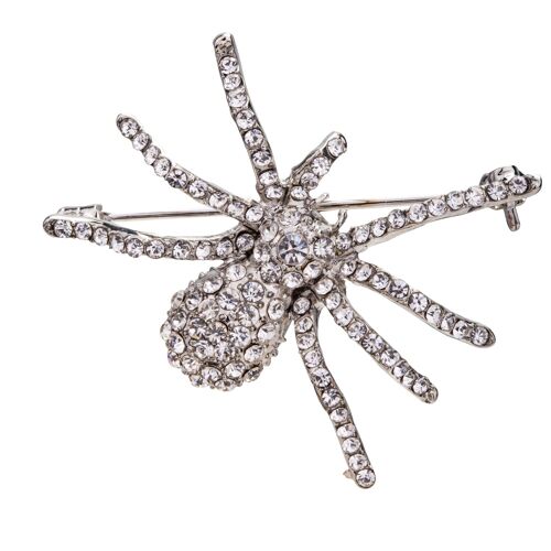 Kylie Rhodium Silver & Crystal Spider Pin Brooch