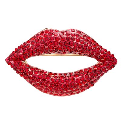Ariana Gold & Red Crystal Lips Pin Brooch