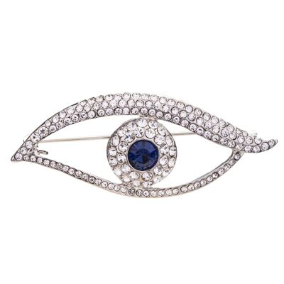 Ariana Rhodium Silver & Crystal Blue Eye Pin Brooch