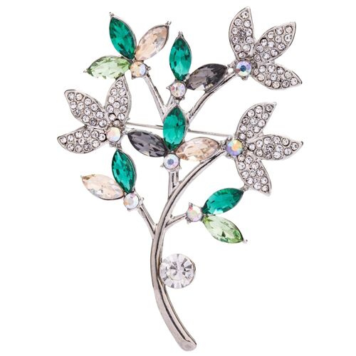 Cora Multicoloured Rhodium Silver & Crystal Pin Brooch