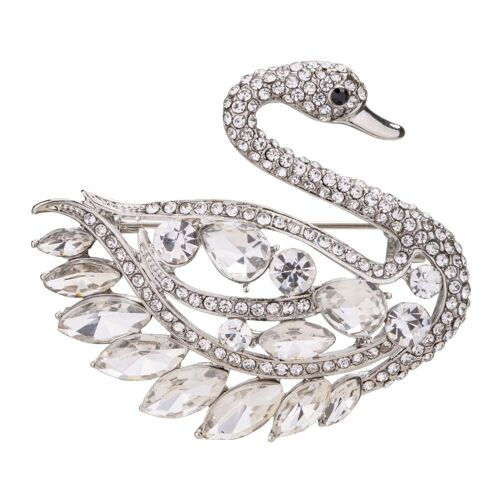 Kylie Rhodium Silver & Crystal Swan Pin Brooch