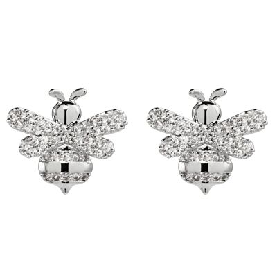 Keira White Gold Plated & Cubic Zirconia Bee Stud Earrings