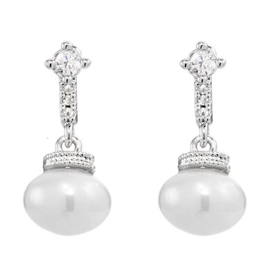 Keira Gold Plated Pearl Clear Cubic Zirconia Stud Earrings DE0744A