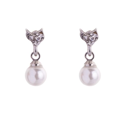 Keira Rhodium Silver Cream Clear Crystal Faux Pearls