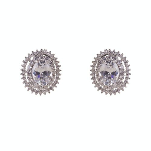 Elizabeth White Gold Plated Clear Clip-On Earrings