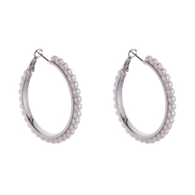 Audrey Rhodium Silver Cream Faux Pearls Contemporary DE0915S