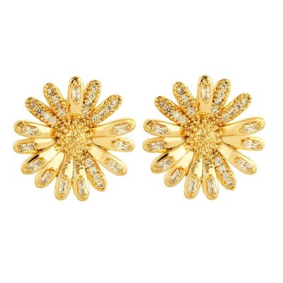 Cora Gold Plated Cubic Zirconia Floral Stud Earrings
