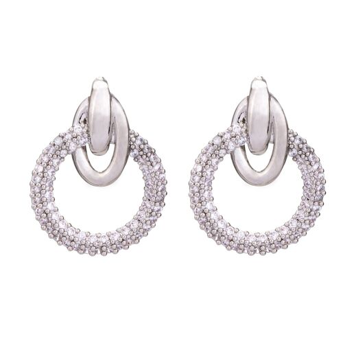 Geo Rhodium Silver & Crystal Geometric Rings Post Earrings
