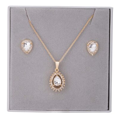 Boxed Crystal Pear Cut Necklace & Earrings Set DG0048K
