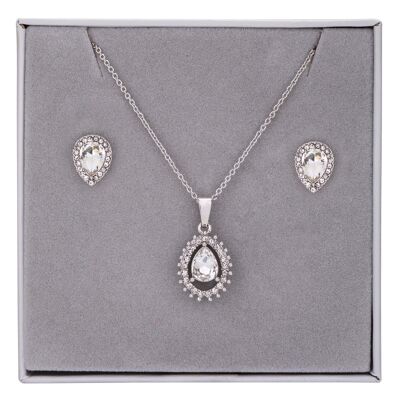 Ensemble collier et boucles d'oreilles en cristal taille poire