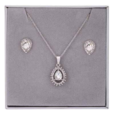 Boxed Crystal Pear Cut Necklace & Earrings Set