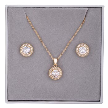 Ensemble collier et boucles d'oreilles avec pendentif en or et cristaux transparents DG0049K