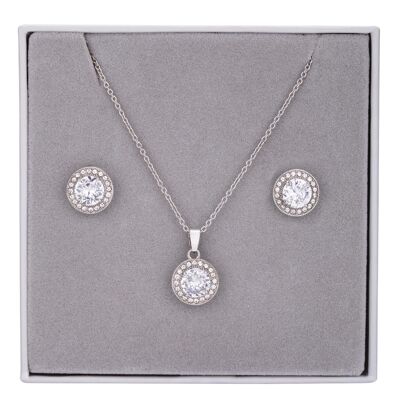 Boxed Gold & Clear Crystals Pendant Necklace & Earrings Set DG0049S