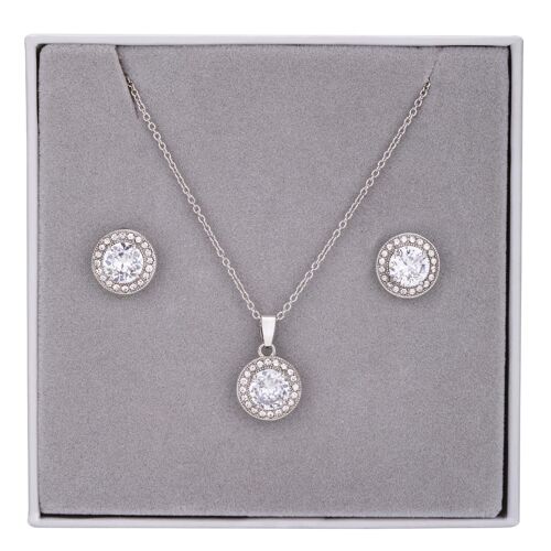 Boxed Gold & Clear Crystals Pendant Necklace & Earrings Set DG0049S