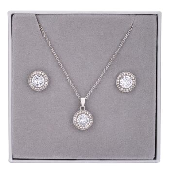 Ensemble collier et boucles d'oreilles avec pendentif en or et cristaux transparents DG0049S