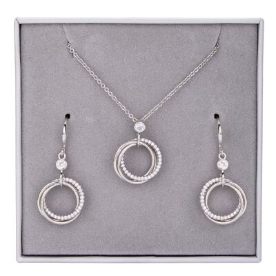 Ensemble de collier et boucles d'oreilles avec pendentif et anneaux en cristal DG0052S