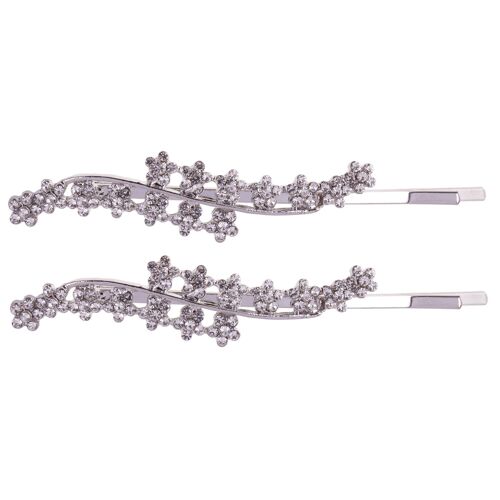 Kylie Silver Clear Crystal set Contemporary floral Slide Hair Accessories