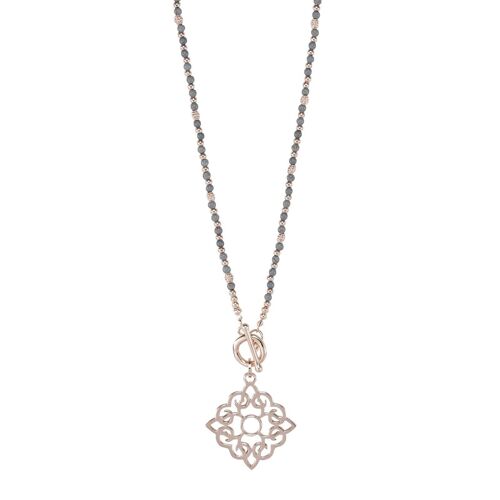 Gaia Rose Gold & Grey Howlite T-Bar Necklace