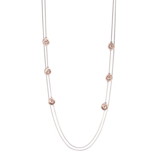 Kylie Rhodium Silver Rose Gold and Crystal Multi Row Necklace