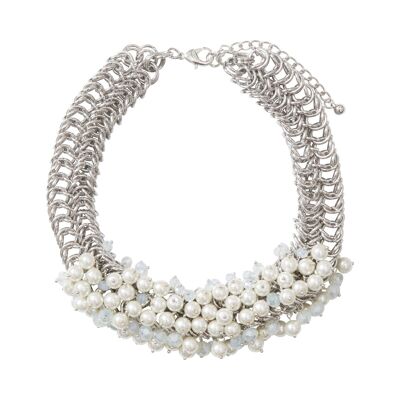 Audrey Rhodium Silver Cream Faux Pearls Cut Glass