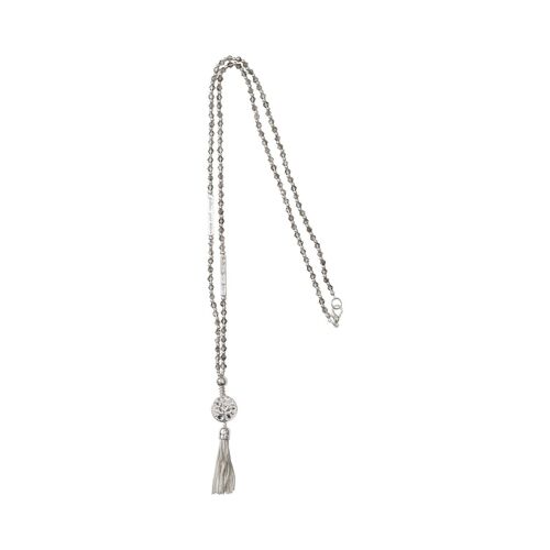 Kylie Silver and Grey Crystal Tree of Life Tassel Necklace