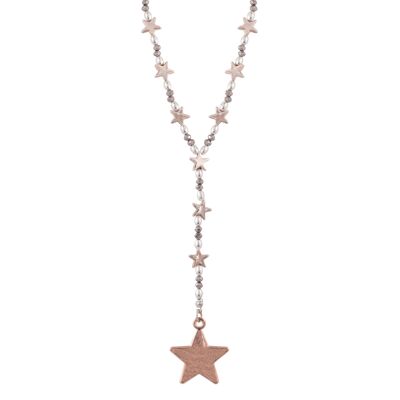 Collar Eternal Lariat de Plata Rodium y Oro Rosa con Estrellas