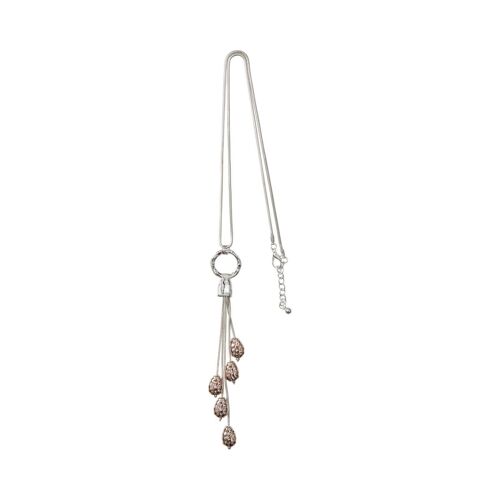 Zaha Rhodium Silver & Rose Gold Tassel Clasp Necklace