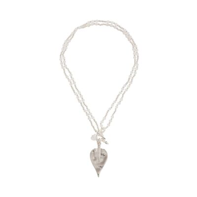 Gaia Silver & White Semi-Precious Stone T-Bar Leaf