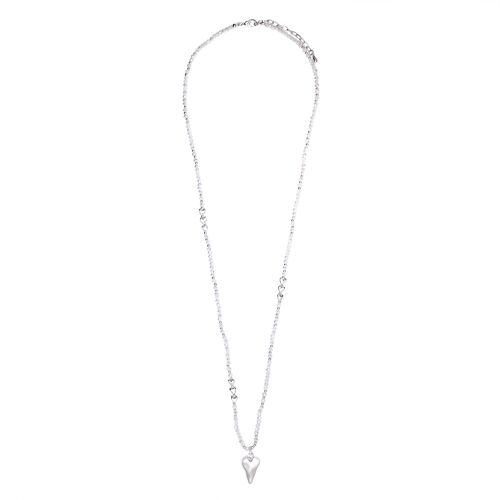 Kylie Silver and White Crystal Heart Necklace